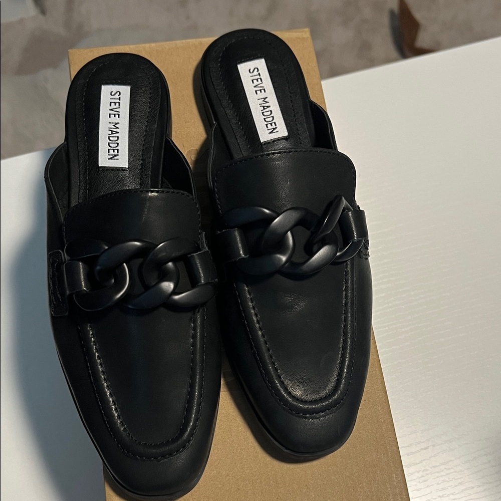 Steve Madden Black Chain Detail Loafers